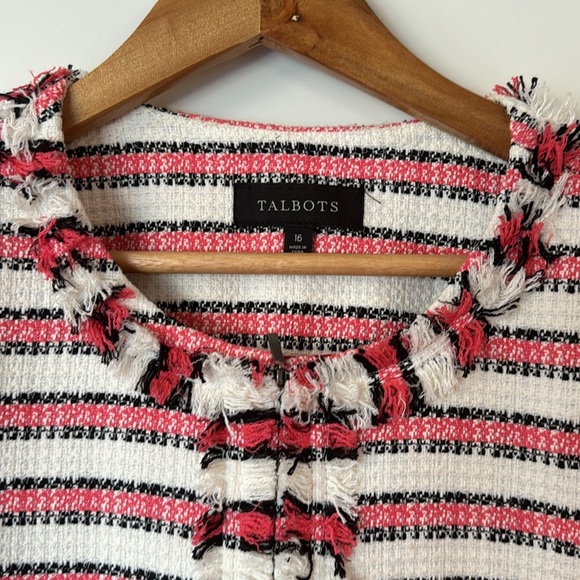 Talbots White & Pink Zip Up Fringe Jacket Like New - Picture 3 of 9